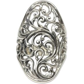 NOVICA Artisan Handmade .925 Sterling Silver Cocktail Ring Crafted from Indonesia Bohemian 'Sukawati Fern'