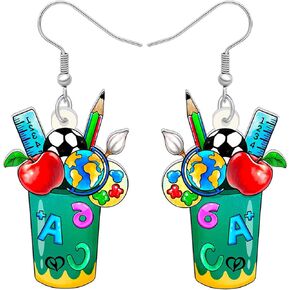Acrylic Fun School Crayon Teacher Earrings Dangle Pencil Pen Teacher Appreciation Gifts for Women Girls Kids Back To School Jewelry