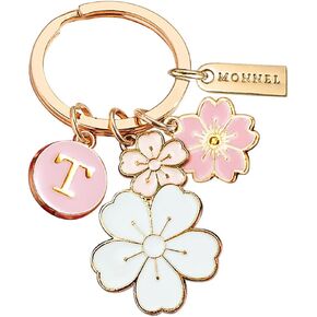 Women's Zinc Alloy Metal Flowers Cherry Blossoms and Letter T Charms Key Ring Keychain Z660