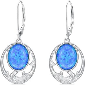 KNTTZZI Blue Opal Wave Earrings 925 Sterling Silver Blue Opal Dangle Drop Earrings Oval Blue Opal Jewelry Gifts for Women Girls