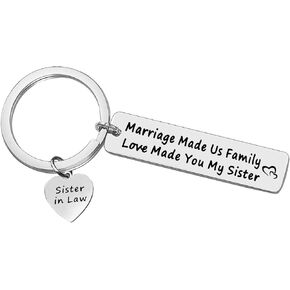 Gift for Sister in Law Wedding Keychain for Sister in Law Wedding Jewelry for Bride Step Sister Bonus Sister Gift Birthday Gift Christmas Keyring Valentines Day Gift Love Made You My Sister Keychain