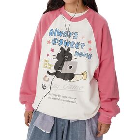 Womens Oversized Graphic Crewneck Sweatshirts y2k Star Print Long Sleeve Cute Sweatshirts for Teen Girls