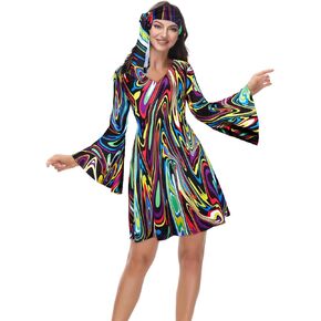 Parlsdy 60s 70s Outfits For Women Hippie Costume Women 70s Dress For Women Groovy Disco Dress