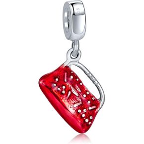 Fashionista Charm Set - Black Evening Dress Purse, Shopping Bag,Crystal Ladies High Heel Shoe Stiletto Dangle Charm Bead For Women Teens .925 Sterling Silver Fits European Bracelet
