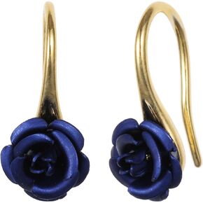 SWNXMG 18K Gold Plated Realistic Blooming Rose Dangle Earrings for Women Multiple Colors,10mm