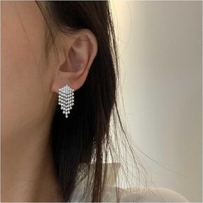 Boho Crystal Tassel Drop Earrings Rhinestone Chandeliers Earrings Cz Paved tassel Earrings tiny rhinestone dangle Earrings wedding Jewelry for Women and Girls