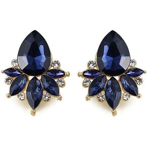 Art Deco Antique Vintage Retro Style Dark Blue Navy Sapphire Rhinestone Bridal Bridesmaid Wedding Prom Cluster Earrings in Saudi Arabia