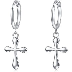 925 Sterling Silver Cross Dangle Drop Earrings Cross Huggie Hoop Earrings Jewelry Dainty Cross Hoop Earrings for Women Men
