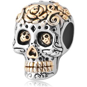 Rose Sugar Skull Charm Compatible with Pandoran Charm Bracelets Gold Silver Family Christmas Birthday