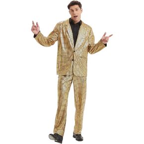 70s Disco Costume Men 2 Piece Shiny Outfit Mens Metallic Sequin Suits for Halloween Prom Party Ball Suit Jacket Pants in Kuwait