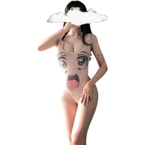 SINMIUANIME Women's One-Piece Anime Swimsuit Party High Cut Bodysuit Cosplay Leotard Teddy Lingerie Set