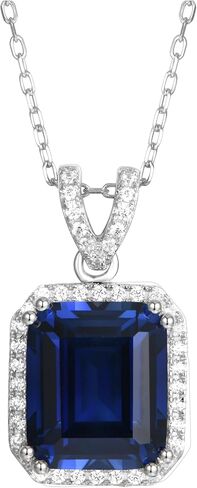 عقد بقلادة من الياقوت الازرق المزروع في المختبر 7.40 قيراط للنساء من الياقوت الازرق مع هالو الياقوت الابيض عيار 14 قيراط على الفضة يأتي مع صندوق هدايا in Kuwait