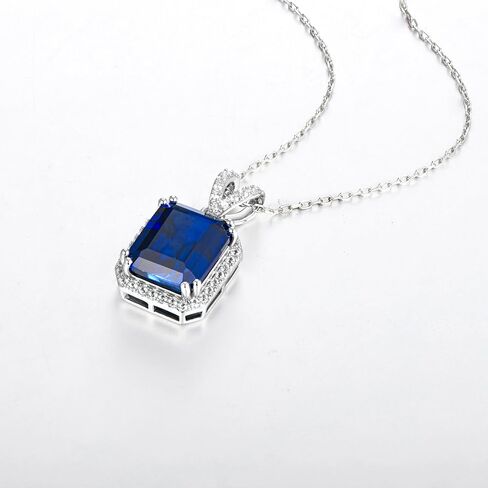 عقد بقلادة من الياقوت الازرق المزروع في المختبر 7.40 قيراط للنساء من الياقوت الازرق مع هالو الياقوت الابيض عيار 14 قيراط على الفضة يأتي مع صندوق هدايا in Kuwait