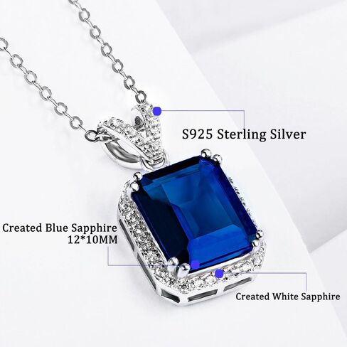 عقد بقلادة من الياقوت الازرق المزروع في المختبر 7.40 قيراط للنساء من الياقوت الازرق مع هالو الياقوت الابيض عيار 14 قيراط على الفضة يأتي مع صندوق هدايا in Kuwait