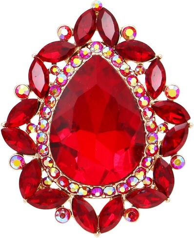 Rosemarie & Jubalee Women's Stunning Large Statement Teardrop Glass Crystal Rhinestone Stretch Band Cocktail Ring, 2" in Saudi Arabia