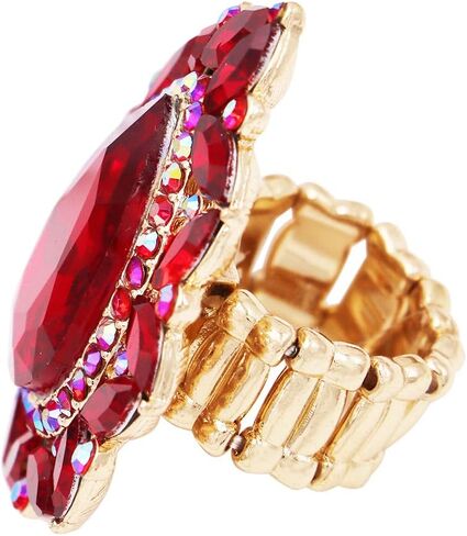 Rosemarie & Jubalee Women's Stunning Large Statement Teardrop Glass Crystal Rhinestone Stretch Band Cocktail Ring, 2" in Saudi Arabia