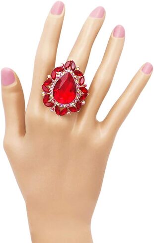 Rosemarie & Jubalee Women's Stunning Large Statement Teardrop Glass Crystal Rhinestone Stretch Band Cocktail Ring, 2" in Saudi Arabia