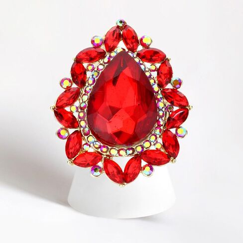 Rosemarie & Jubalee Women's Stunning Large Statement Teardrop Glass Crystal Rhinestone Stretch Band Cocktail Ring, 2" in Saudi Arabia