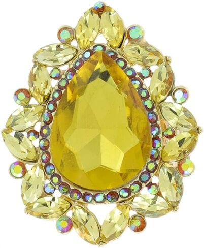 Rosemarie & Jubalee Women's Stunning Large Statement Teardrop Glass Crystal Rhinestone Stretch Band Cocktail Ring, 2" in Saudi Arabia