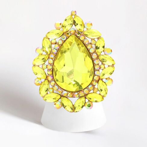 Rosemarie & Jubalee Women's Stunning Large Statement Teardrop Glass Crystal Rhinestone Stretch Band Cocktail Ring, 2" in Saudi Arabia