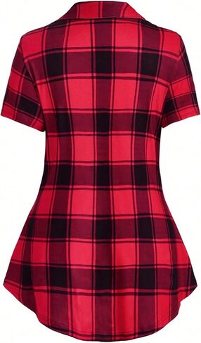 WDIRARA Women's Plus Size Plaid Crisscross Button Front Short Sleeve Tee 2 in 1 Asymmetrical Hem Top in Saudi Arabia