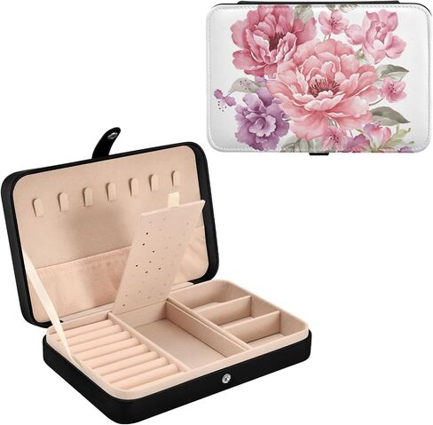 Jewelry Box Organizer Case Holder Display for Women Girls Travel Portable Jewelry Storage for Earrings Ring Necklace Bracelet Watch Small Flowers Black in Saudi Arabia