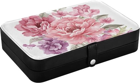Jewelry Box Organizer Case Holder Display for Women Girls Travel Portable Jewelry Storage for Earrings Ring Necklace Bracelet Watch Small Flowers Black in Saudi Arabia