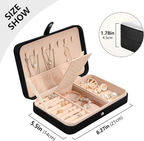 Jewelry Box Organizer Case Holder Display for Women Girls Travel Portable Jewelry Storage for Earrings Ring Necklace Bracelet Watch Small Flowers Black in Saudi Arabia