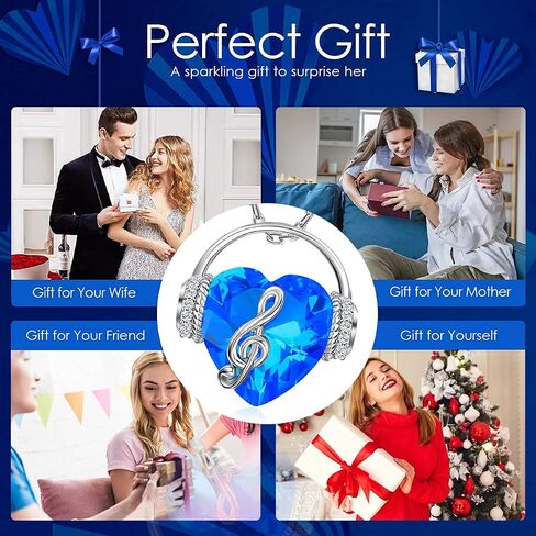 Necklaces for Women Music Note Necklace Heart Pendant Necklaces Birthstone Crystal Jewelry Christmas Mother Day Valentine Anniversary Birthday Gift for Her Mom Wife Girlfriend Daughter in Kuwait
