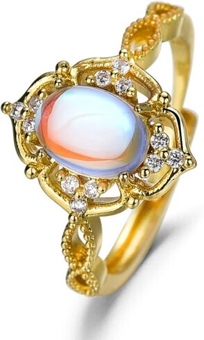 ICFIRSION Moonstone Gold Non Tarnish Ring For Women Dainty Birthstone Adjustable Ring Jewelry in Saudi Arabia