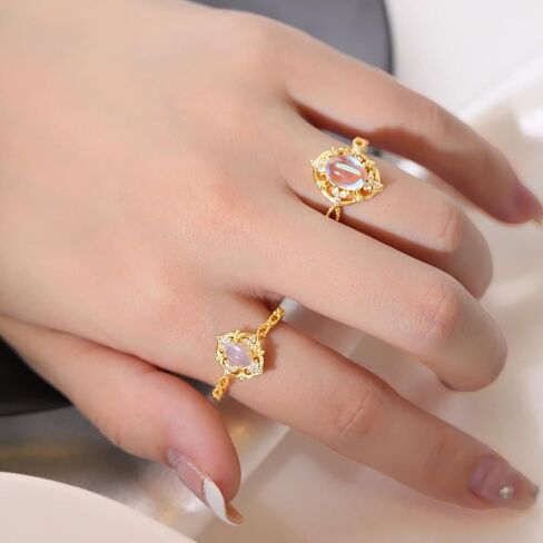 ICFIRSION Moonstone Gold Non Tarnish Ring For Women Dainty Birthstone Adjustable Ring Jewelry in Saudi Arabia