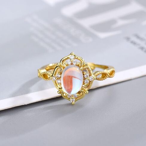 ICFIRSION Moonstone Gold Non Tarnish Ring For Women Dainty Birthstone Adjustable Ring Jewelry in Saudi Arabia