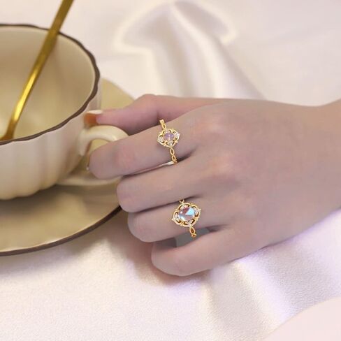 ICFIRSION Moonstone Gold Non Tarnish Ring For Women Dainty Birthstone Adjustable Ring Jewelry in Saudi Arabia