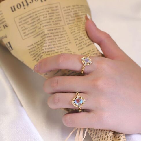 ICFIRSION Moonstone Gold Non Tarnish Ring For Women Dainty Birthstone Adjustable Ring Jewelry in Saudi Arabia