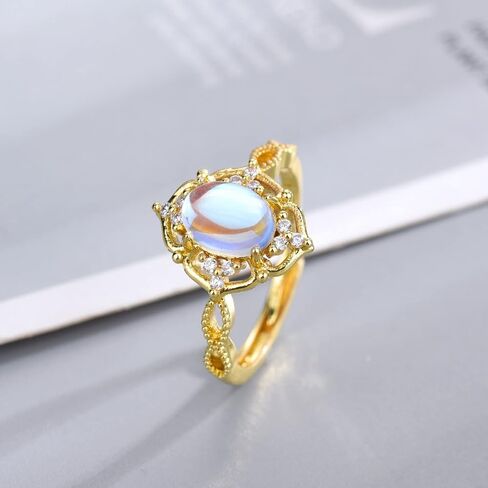 ICFIRSION Moonstone Gold Non Tarnish Ring For Women Dainty Birthstone Adjustable Ring Jewelry in Saudi Arabia