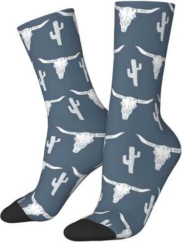 Vgjnfdzc Longhorn Skull Skull Cactus Blue Mens Cotton Athletic Crew Socks Women's Sport Running Socks Calf Socks Performance Cushioned Breathable in Kuwait