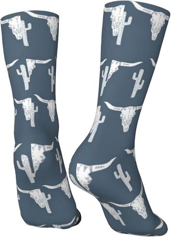 Vgjnfdzc Longhorn Skull Skull Cactus Blue Mens Cotton Athletic Crew Socks Women's Sport Running Socks Calf Socks Performance Cushioned Breathable in Kuwait