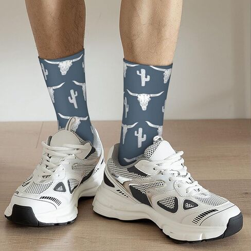 Vgjnfdzc Longhorn Skull Skull Cactus Blue Mens Cotton Athletic Crew Socks Women's Sport Running Socks Calf Socks Performance Cushioned Breathable in Kuwait
