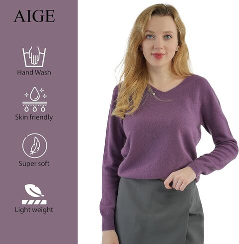 سترة نسائية كبيرة الحجم برقبة على شكل حرف v للخريف والشتاء دافئة 100% من الصوف الخالص طويلة دافئة وناعمة سترة علوية أفضل لفصل الشتاء in Kuwait