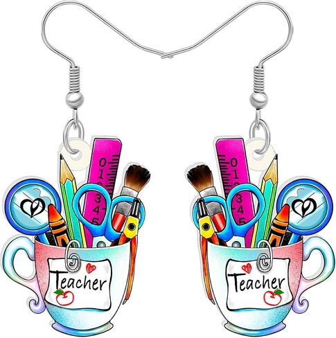 Acrylic Fun School Crayon Teacher Earrings Dangle Pencil Pen Teacher Appreciation Gifts for Women Girls Kids Back To School Jewelry in Saudi Arabia