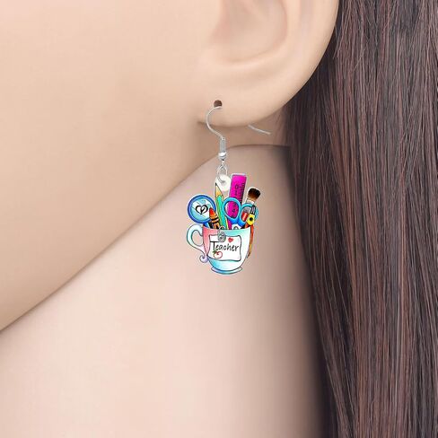 Acrylic Fun School Crayon Teacher Earrings Dangle Pencil Pen Teacher Appreciation Gifts for Women Girls Kids Back To School Jewelry in Saudi Arabia