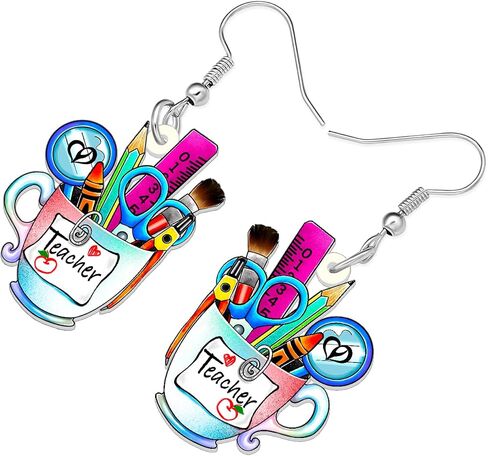 Acrylic Fun School Crayon Teacher Earrings Dangle Pencil Pen Teacher Appreciation Gifts for Women Girls Kids Back To School Jewelry in Saudi Arabia
