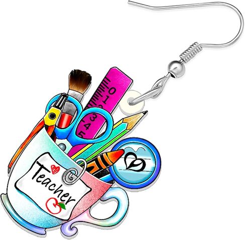 Acrylic Fun School Crayon Teacher Earrings Dangle Pencil Pen Teacher Appreciation Gifts for Women Girls Kids Back To School Jewelry in Saudi Arabia