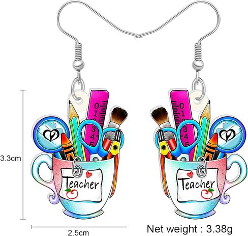 Acrylic Fun School Crayon Teacher Earrings Dangle Pencil Pen Teacher Appreciation Gifts for Women Girls Kids Back To School Jewelry in Saudi Arabia