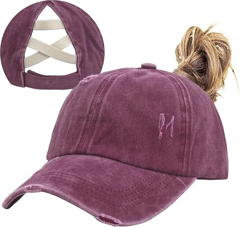 Muryobao النساء ذيل حصان قبعات البيسبول متقاطع شبكة القبعات عالية فوضوي كعكة Ponycap قبعات سائقي الشاحنات in Kuwait