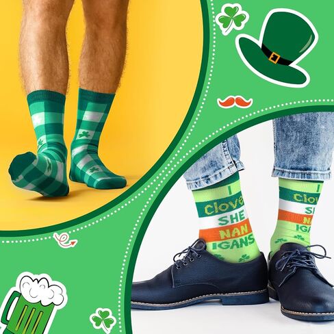Halfchet 6 Pairs Men's St. Patrick's Day Socks St. Patrick's Day Gift for Men Funny Green St. Paddy's Socks for Men Shamrock Socks Saint St Patrick's Day Funny Irish Novelty Socks for Adults Men in Saudi Arabia