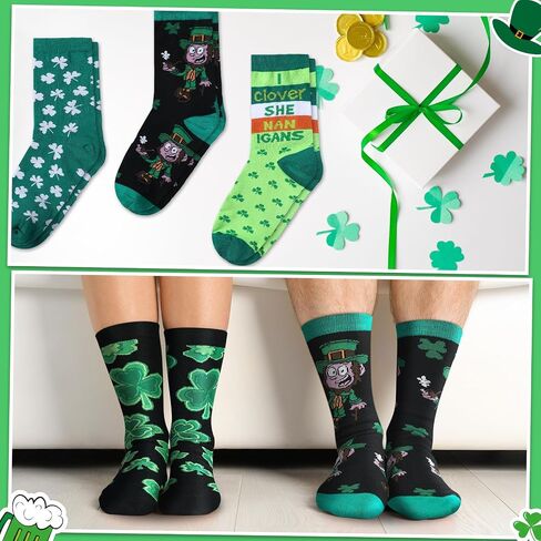 Halfchet 6 Pairs Men's St. Patrick's Day Socks St. Patrick's Day Gift for Men Funny Green St. Paddy's Socks for Men Shamrock Socks Saint St Patrick's Day Funny Irish Novelty Socks for Adults Men in Saudi Arabia