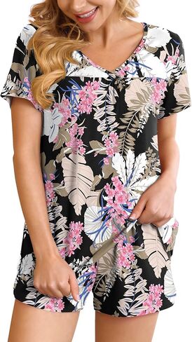 طقم بيجامة نسائي من POKWAI شورت ناعم من Pj مكون من قطعتين من ملابس النوم مع جيوب in Kuwait