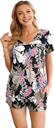 طقم بيجامة نسائي من POKWAI شورت ناعم من Pj مكون من قطعتين من ملابس النوم مع جيوب in Kuwait