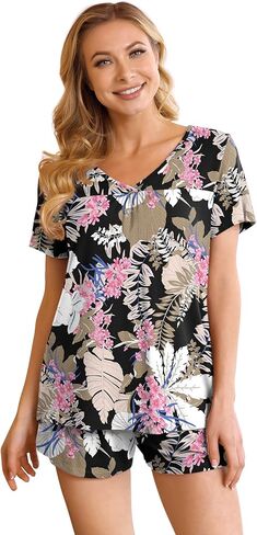 طقم بيجامة نسائي من POKWAI شورت ناعم من Pj مكون من قطعتين من ملابس النوم مع جيوب in Kuwait